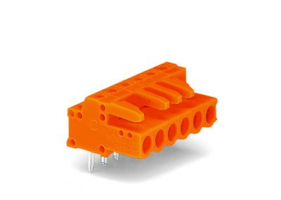 THT female header0.6 x 1.0 mm solder pin angled, orange