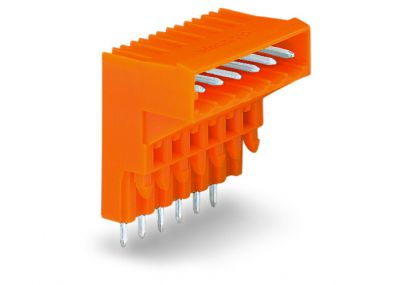 THT male header for double-deck assembly1.0 x 1.0 mm solder pin angled, orange