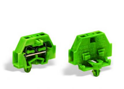 2-conductor terminal blockwithout push-buttons with snap-in mounting foot, green-yellow