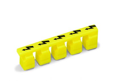 Protective warning markerwith high-voltage symbol, black for 5 terminal blocks, yellow
