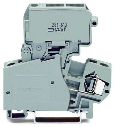 2-conductor fuse terminal blockwith pivoting fuse holder, gray