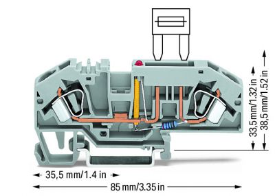 2-conductor fuse terminal blockfor automotive blade-style fuses, gray
