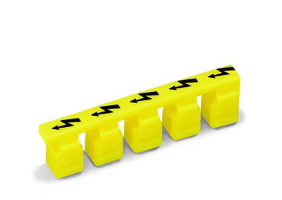 Protective warning markerwith high-voltage symbol, black for 5 terminal blocks, yellow